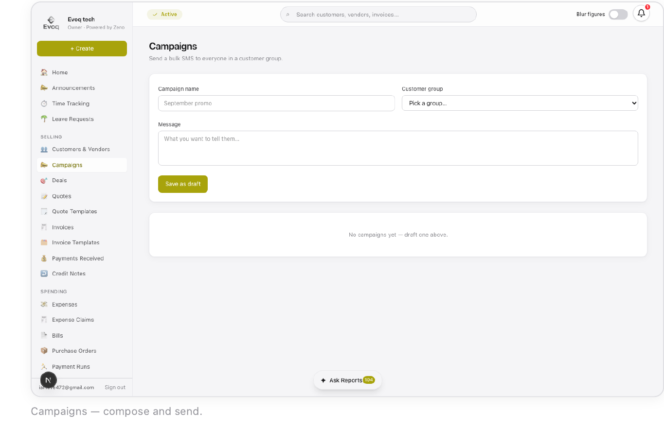 Campaigns — compose and send