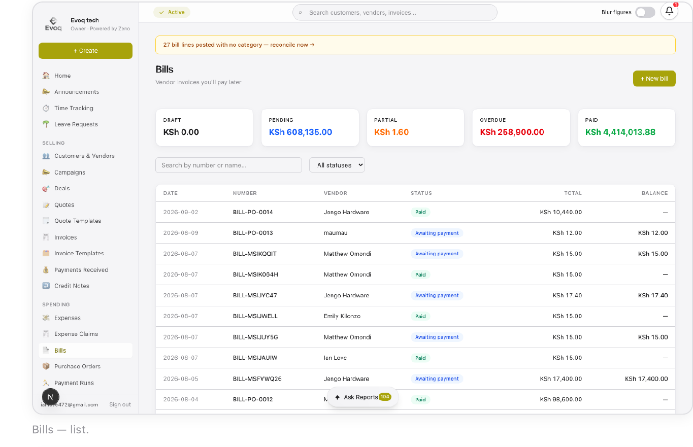 Bills and Purchase Orders
