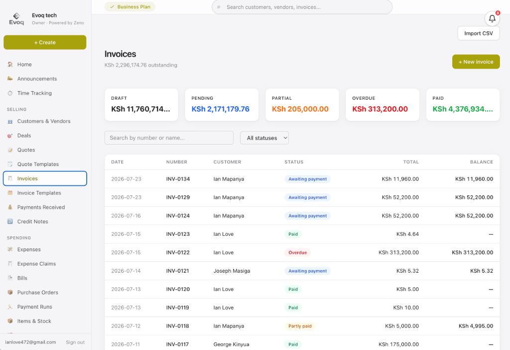 Zeno Books invoices